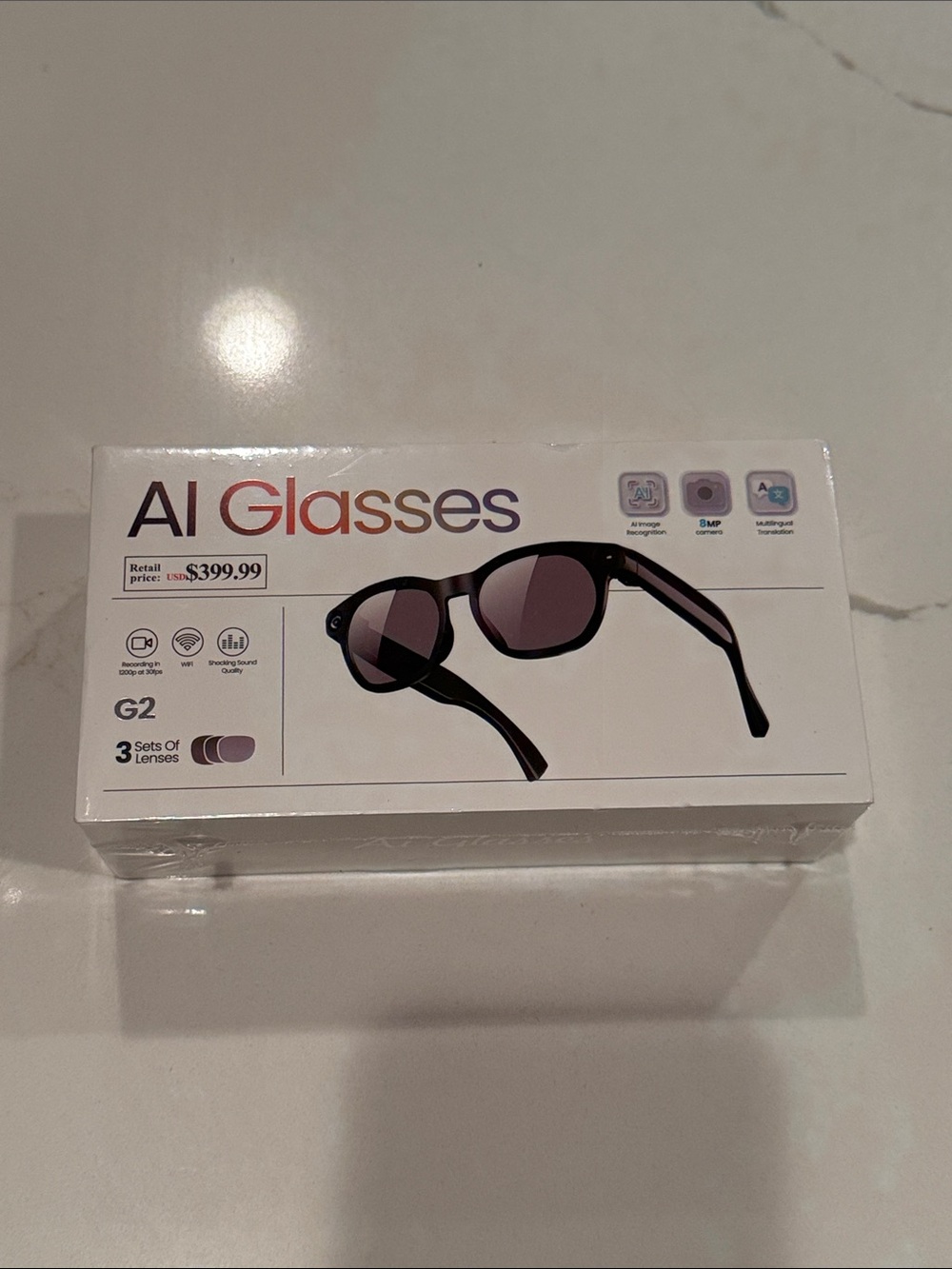 AI Glasses G2 Smart Sunglasses - Black Frame with 3 sets of  Lenses
